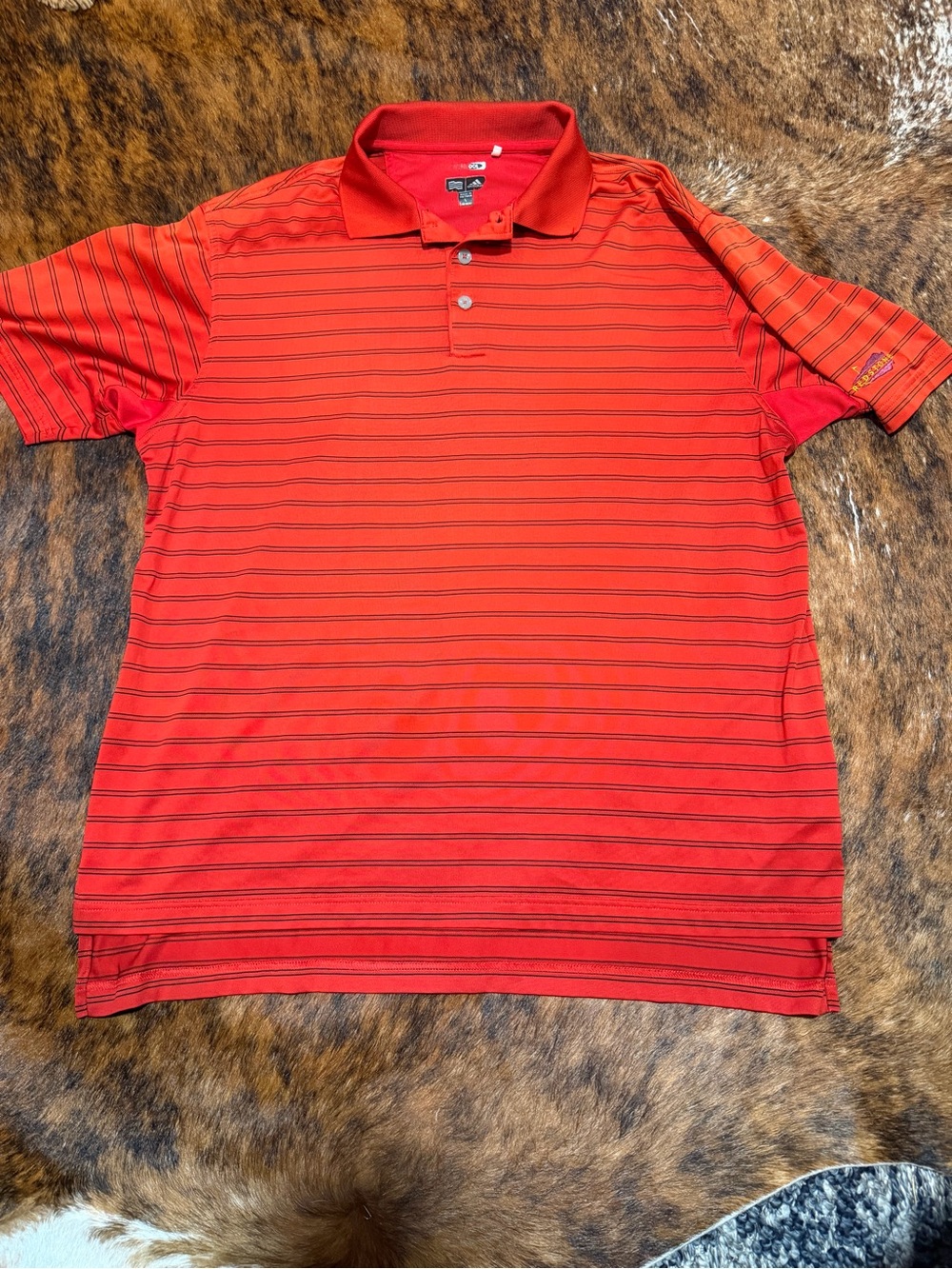 Vintage Adidas ClimaCool Men's Golf Polo Red Black Striped Redstone Golf Club L